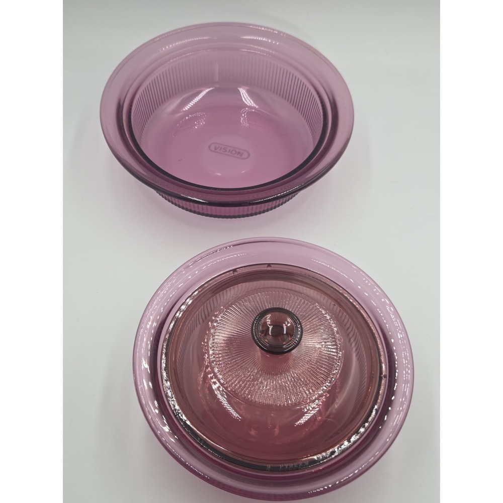 1980's PYREX VISION V-31-B 1q & 24 oz with lid cranberry dish cookware
